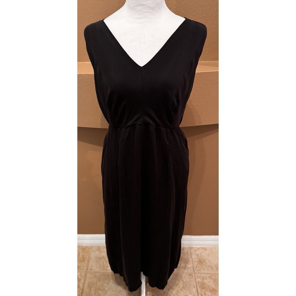 By Anthropologie Black V Neck Back Cutout Dress Midi Size 1X